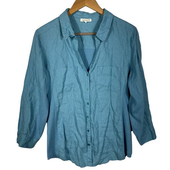 Eileen Fisher Irish Linen and Cotton Button Down Top Blue Size Medium - Picture 1 of 8
